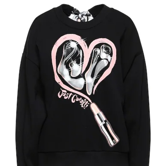 JUST CAVALLI Cutout printed French cotton-terry sweatshirt sz XL NEW - Picture 4 of 4